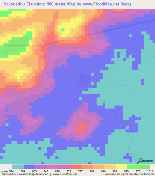 Sakouedou,Guinea Elevation Map