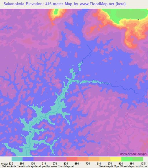 Sakanokola,Guinea Elevation Map