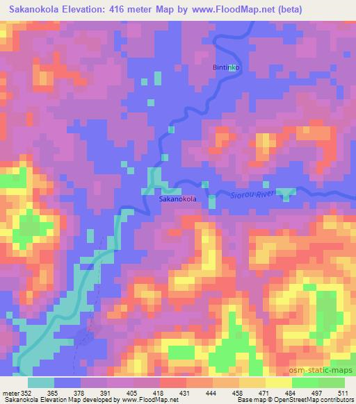 Sakanokola,Guinea Elevation Map