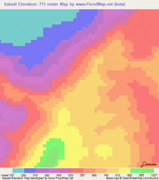 Sakadi,Guinea Elevation Map