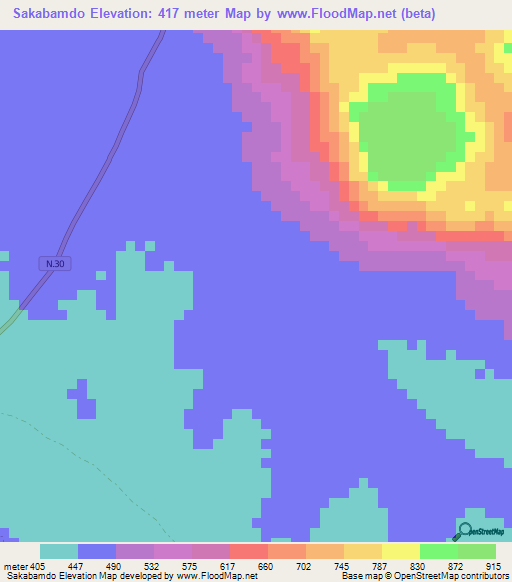 Sakabamdo,Guinea Elevation Map