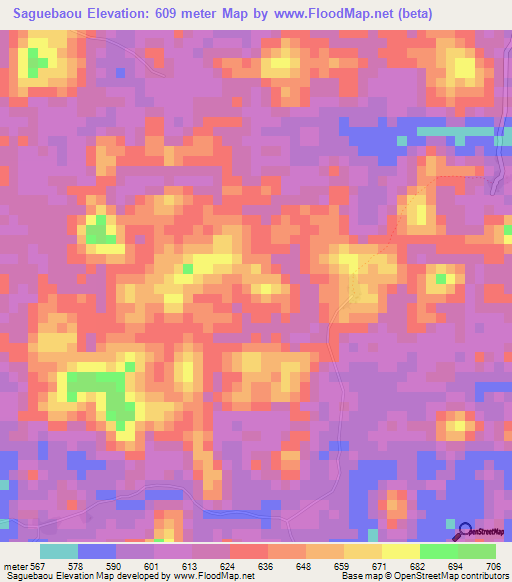 Saguebaou,Guinea Elevation Map