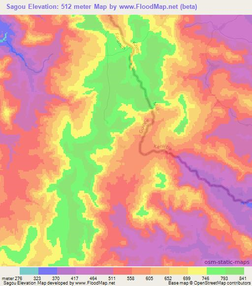 Sagou,Guinea Elevation Map