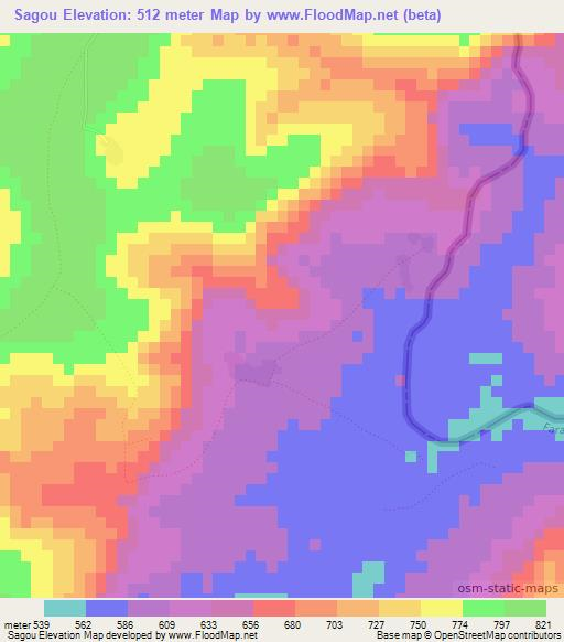 Sagou,Guinea Elevation Map