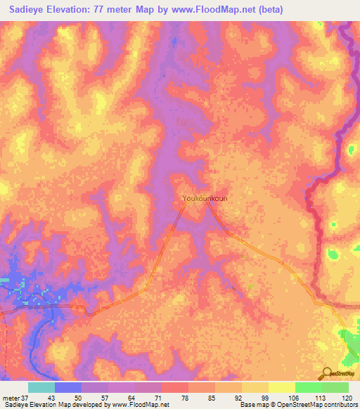 Sadieye,Guinea Elevation Map