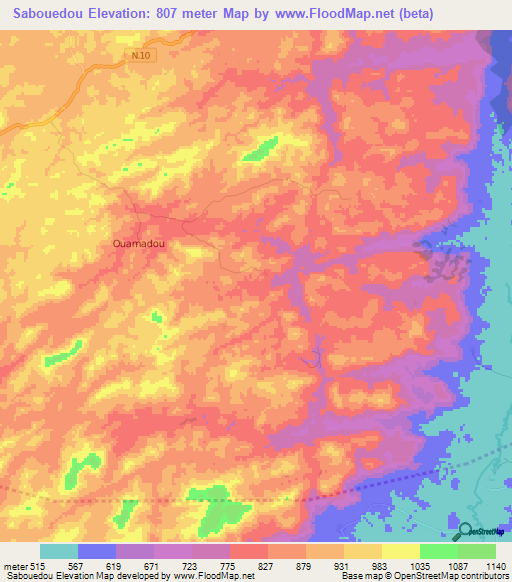 Sabouedou,Guinea Elevation Map