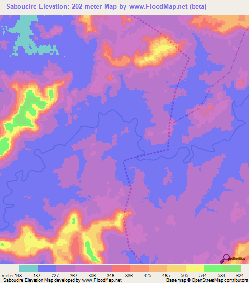 Saboucire,Guinea Elevation Map