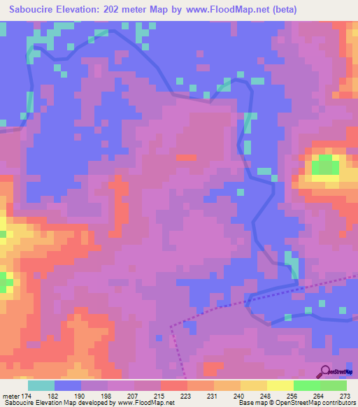 Saboucire,Guinea Elevation Map