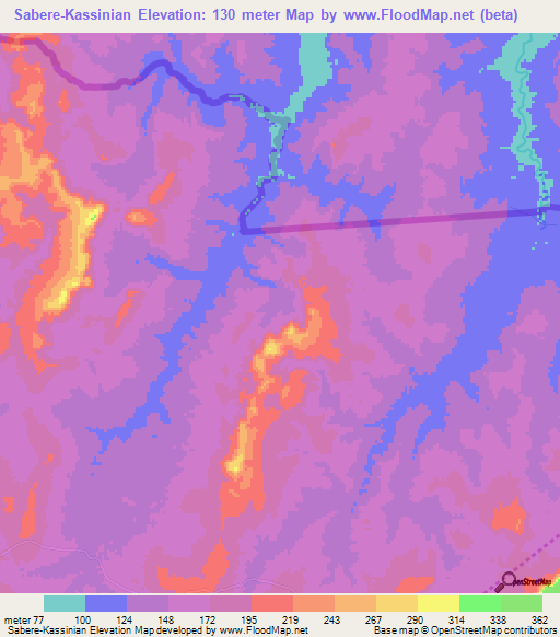 Sabere-Kassinian,Guinea Elevation Map