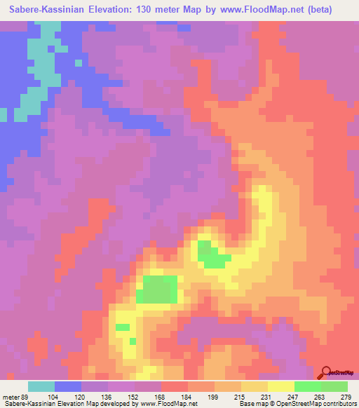 Sabere-Kassinian,Guinea Elevation Map