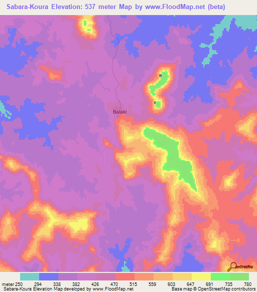 Sabara-Koura,Guinea Elevation Map