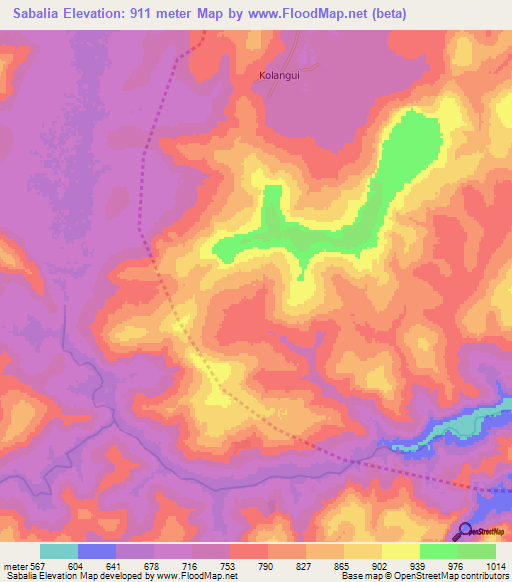 Sabalia,Guinea Elevation Map