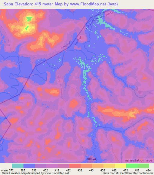 Saba,Guinea Elevation Map