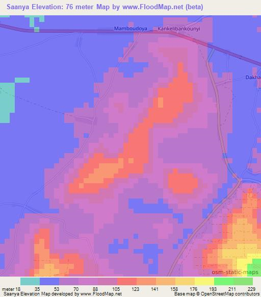 Saanya,Guinea Elevation Map