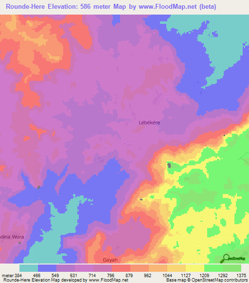 Rounde-Here,Guinea Elevation Map