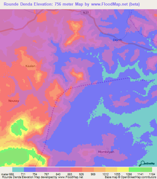 Rounde Denda,Guinea Elevation Map