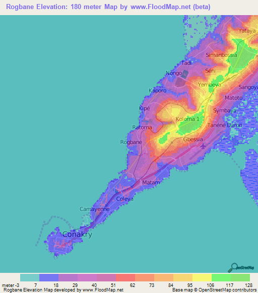 Rogbane,Guinea Elevation Map