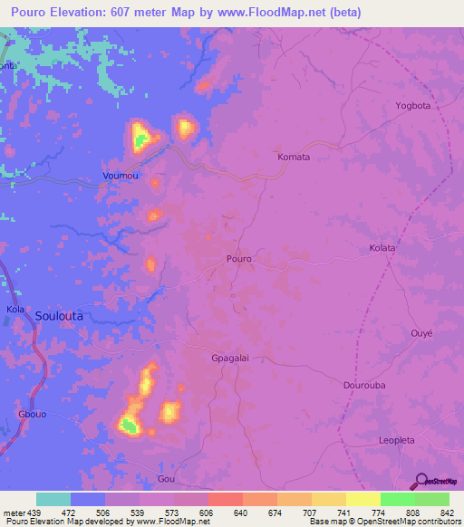 Pouro,Guinea Elevation Map