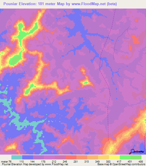 Pouniar,Guinea Elevation Map