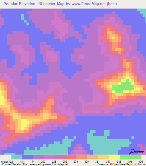 Pouniar,Guinea Elevation Map