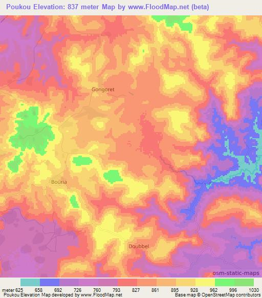 Poukou,Guinea Elevation Map