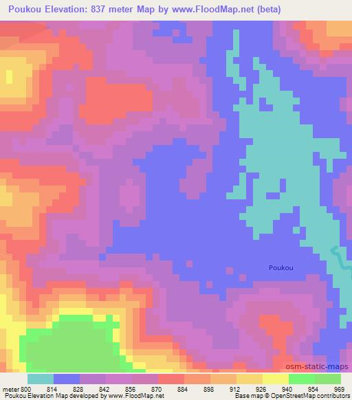 Poukou,Guinea Elevation Map