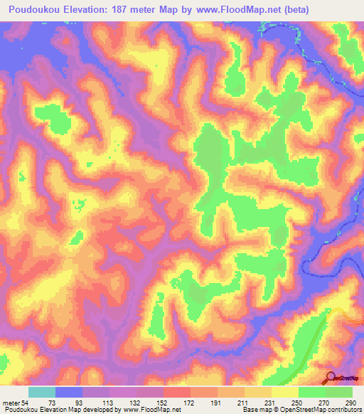 Poudoukou,Guinea Elevation Map