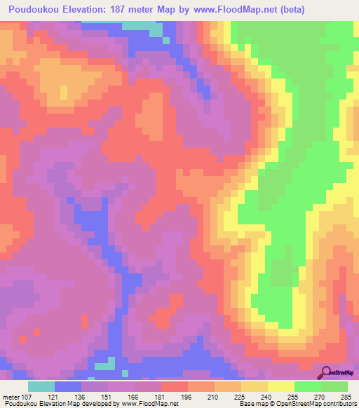 Poudoukou,Guinea Elevation Map