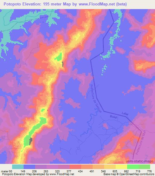 Potopoto,Guinea Elevation Map