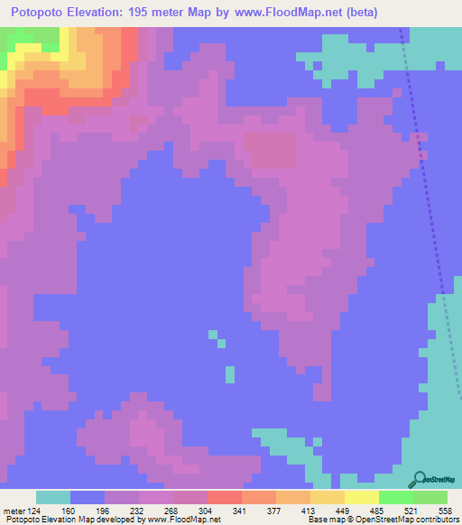 Potopoto,Guinea Elevation Map