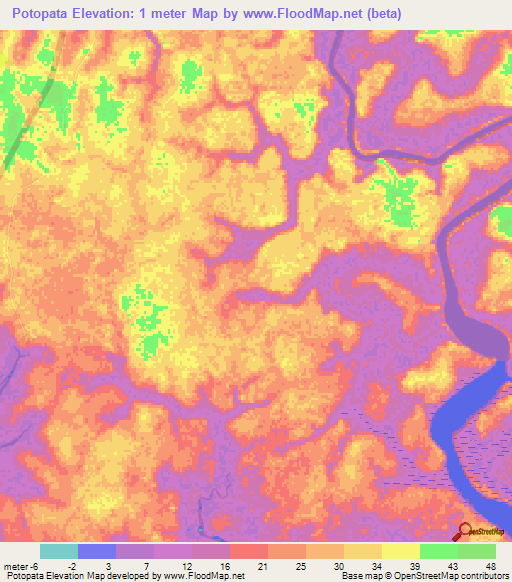 Potopata,Guinea Elevation Map