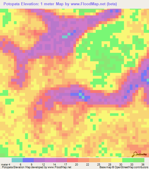 Potopata,Guinea Elevation Map