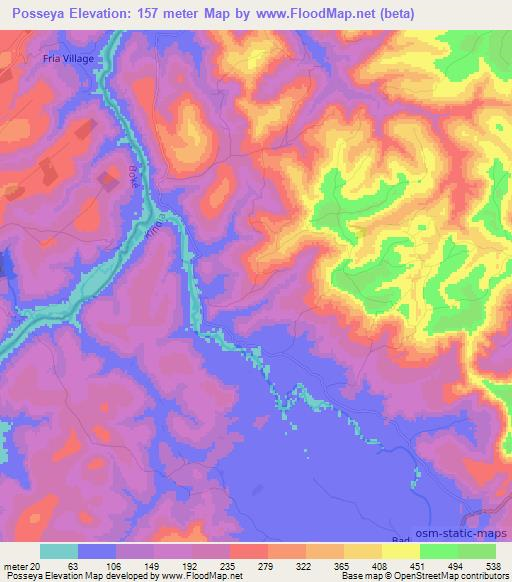 Posseya,Guinea Elevation Map