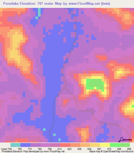 Poredaka,Guinea Elevation Map