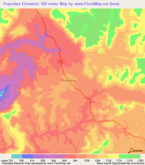 Popodara,Guinea Elevation Map