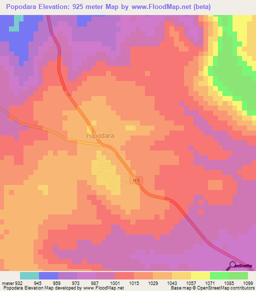 Popodara,Guinea Elevation Map