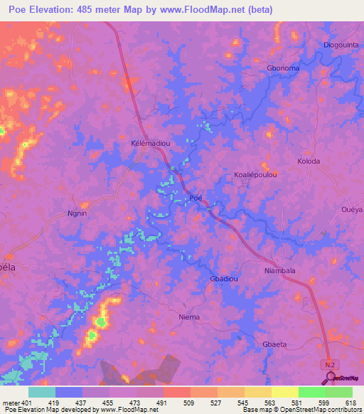 Poe,Guinea Elevation Map