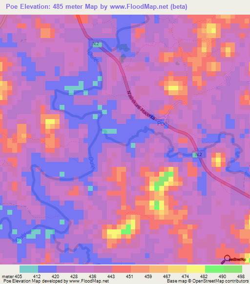 Poe,Guinea Elevation Map