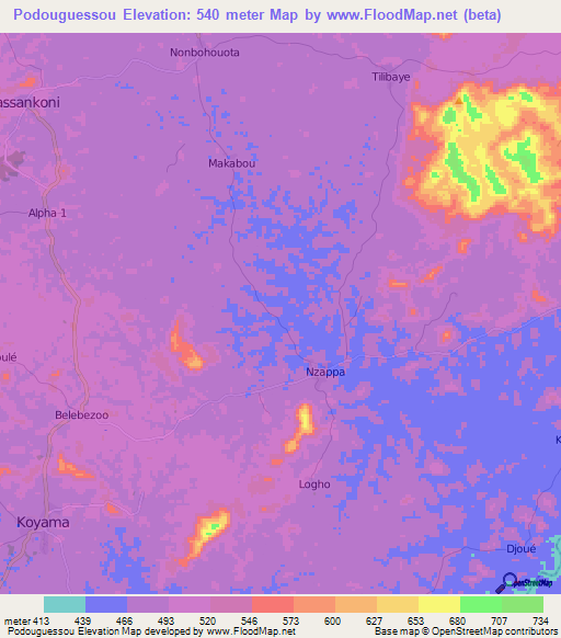 Podouguessou,Guinea Elevation Map