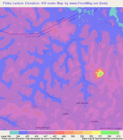 Pitika Lankon,Guinea Elevation Map