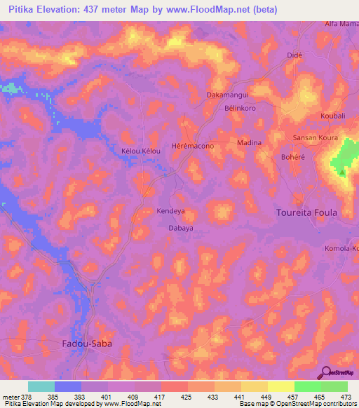 Pitika,Guinea Elevation Map