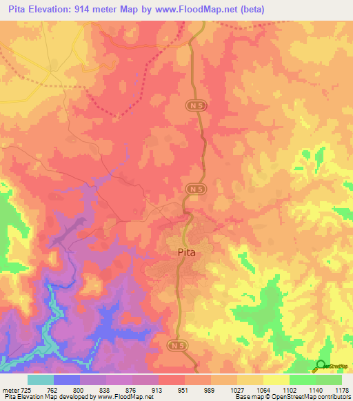 Pita,Guinea Elevation Map