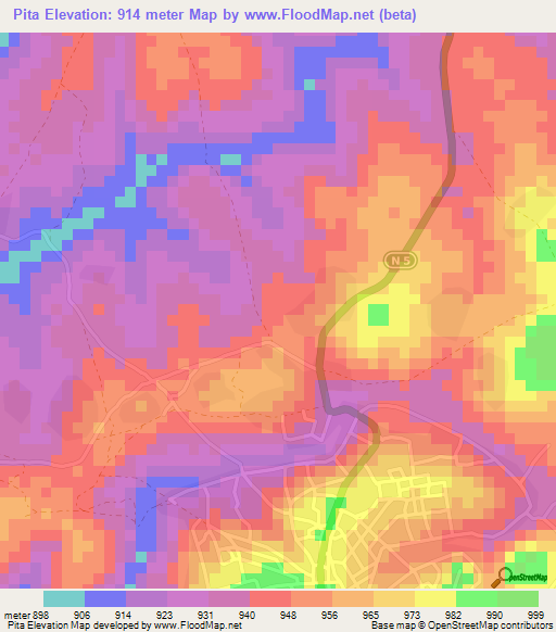 Pita,Guinea Elevation Map