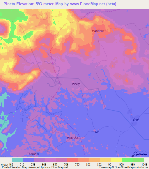 Pineta,Guinea Elevation Map