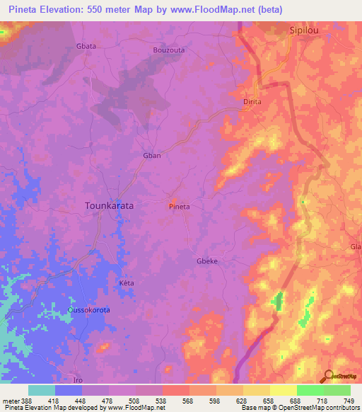 Pineta,Guinea Elevation Map