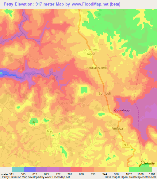 Petty,Guinea Elevation Map