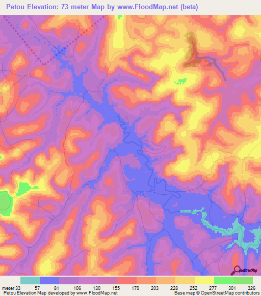 Petou,Guinea Elevation Map