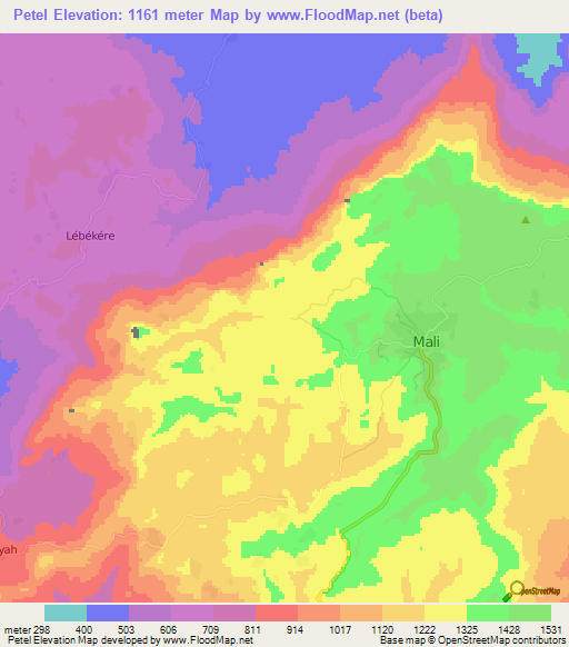 Petel,Guinea Elevation Map