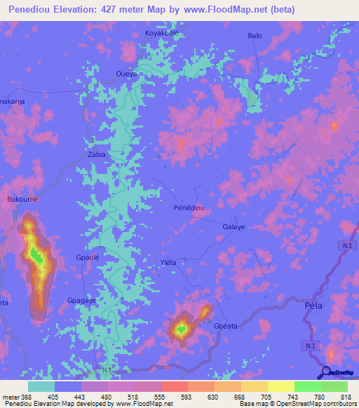 Penediou,Guinea Elevation Map