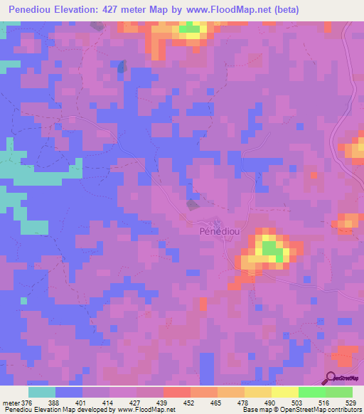 Penediou,Guinea Elevation Map